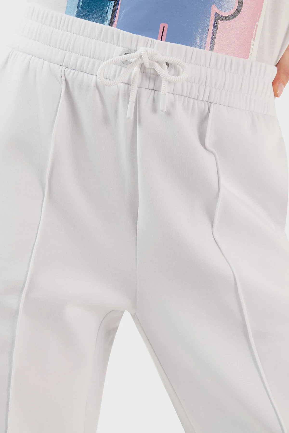Emporio Armani Pamuklu Belden Bağlamalı Bol Paça Spor Kadın Pantolon 3R2P6E 1JHSZ 0100 BEYAZ - 5