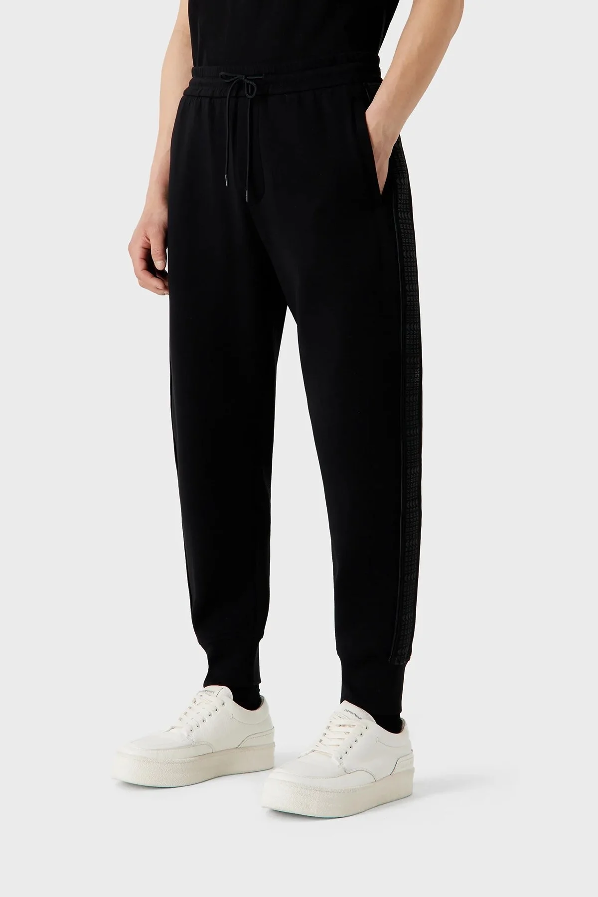 Emporio Armani Pamuklu Belden Bağlamalı Normal Bel Jogger Spor Erkek Pantolon 6R1PQ6 1JHSZ 0999 SİYAH - 1