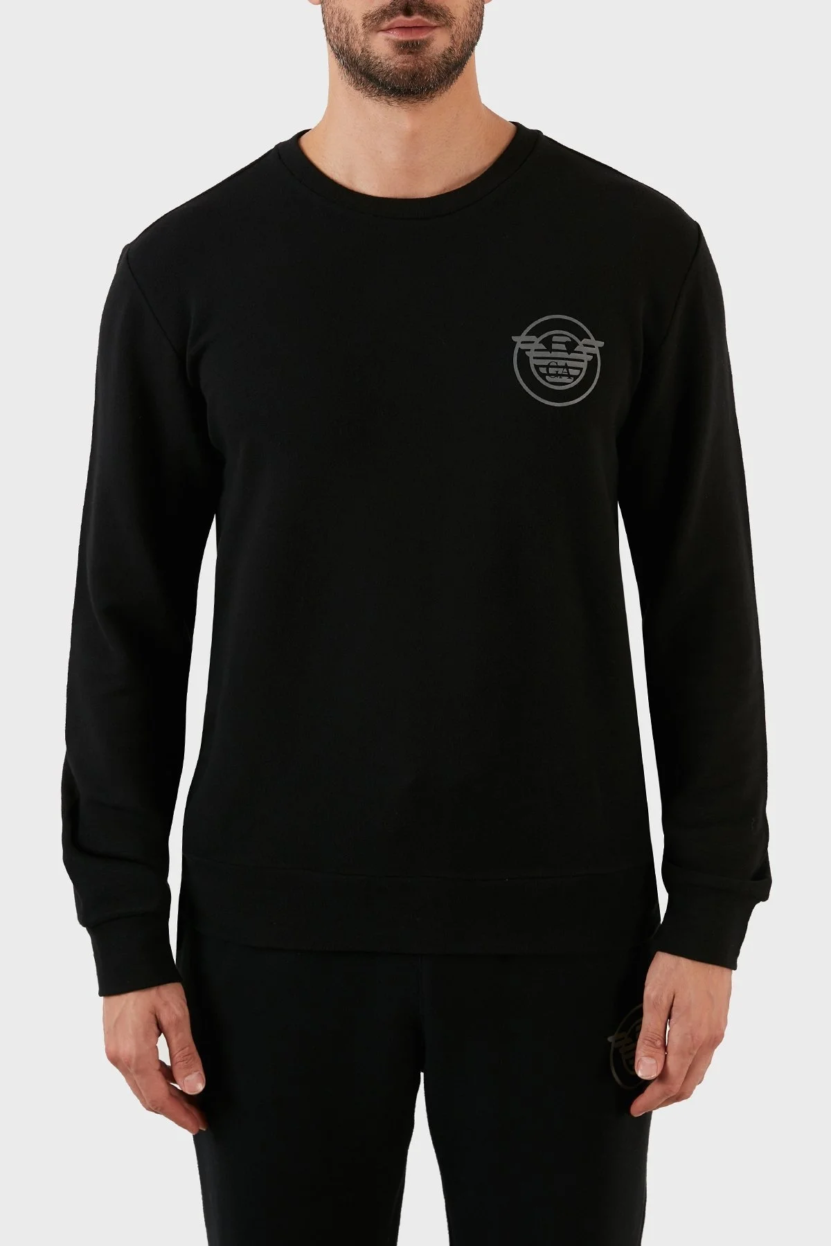 Emporio Armani Pamuklu Bisiklet Yaka Erkek Sweat 111785 2F573 00020 SİYAH - 1