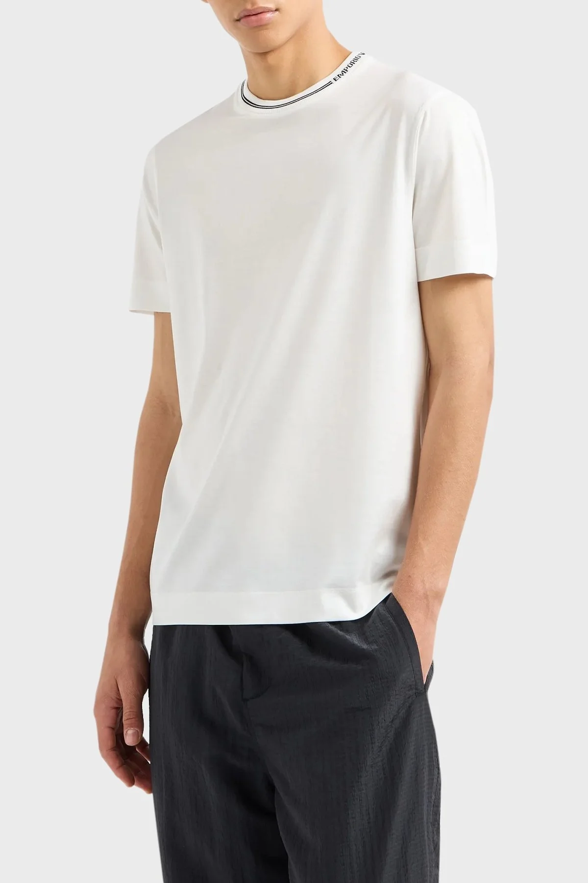 Emporio Armani Pamuklu Bisiklet Yaka Erkek T Shirt 6D1T95 1JOSZ 0101 BEYAZ - 1