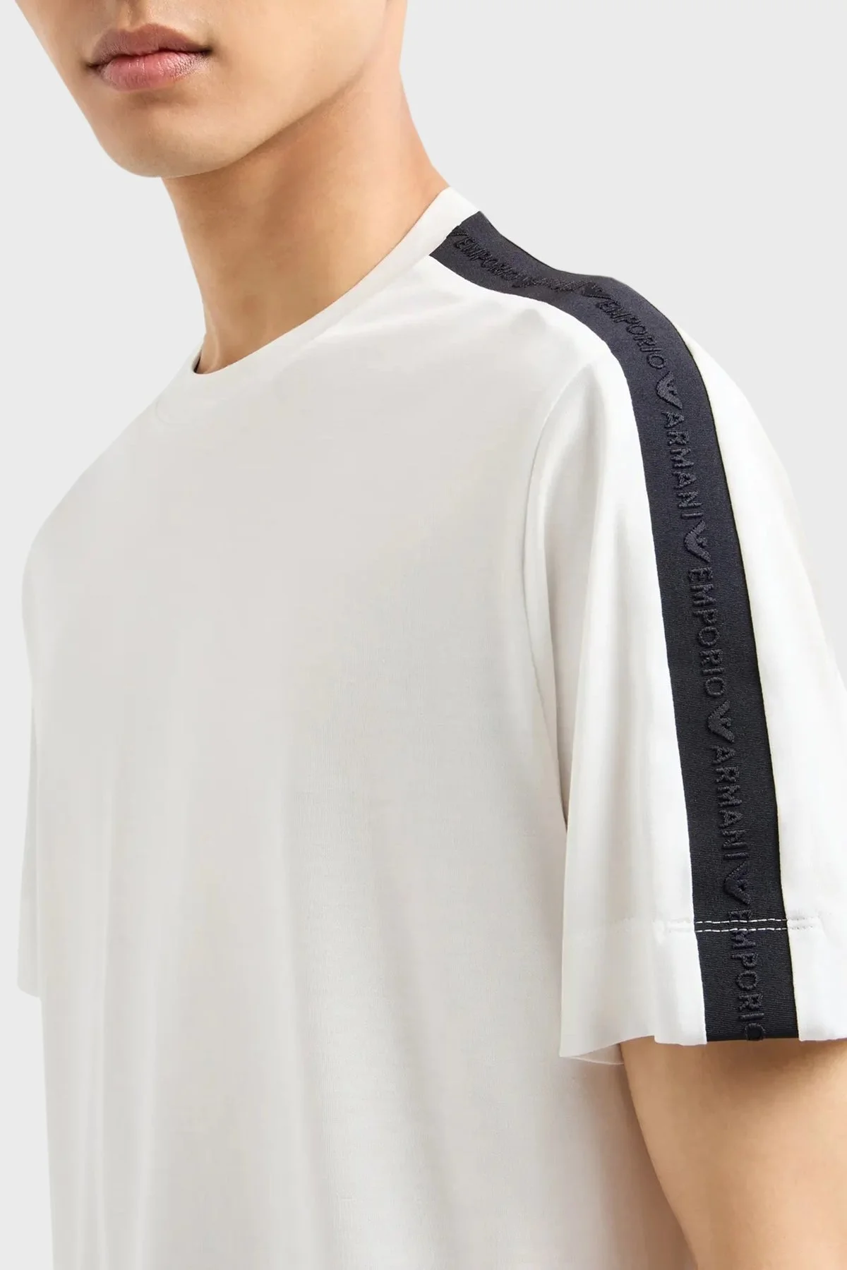 Emporio Armani Pamuklu Bisiklet Yaka Erkek T Shirt 6D1TD6 1JOSZ 0101 BEYAZ - 3