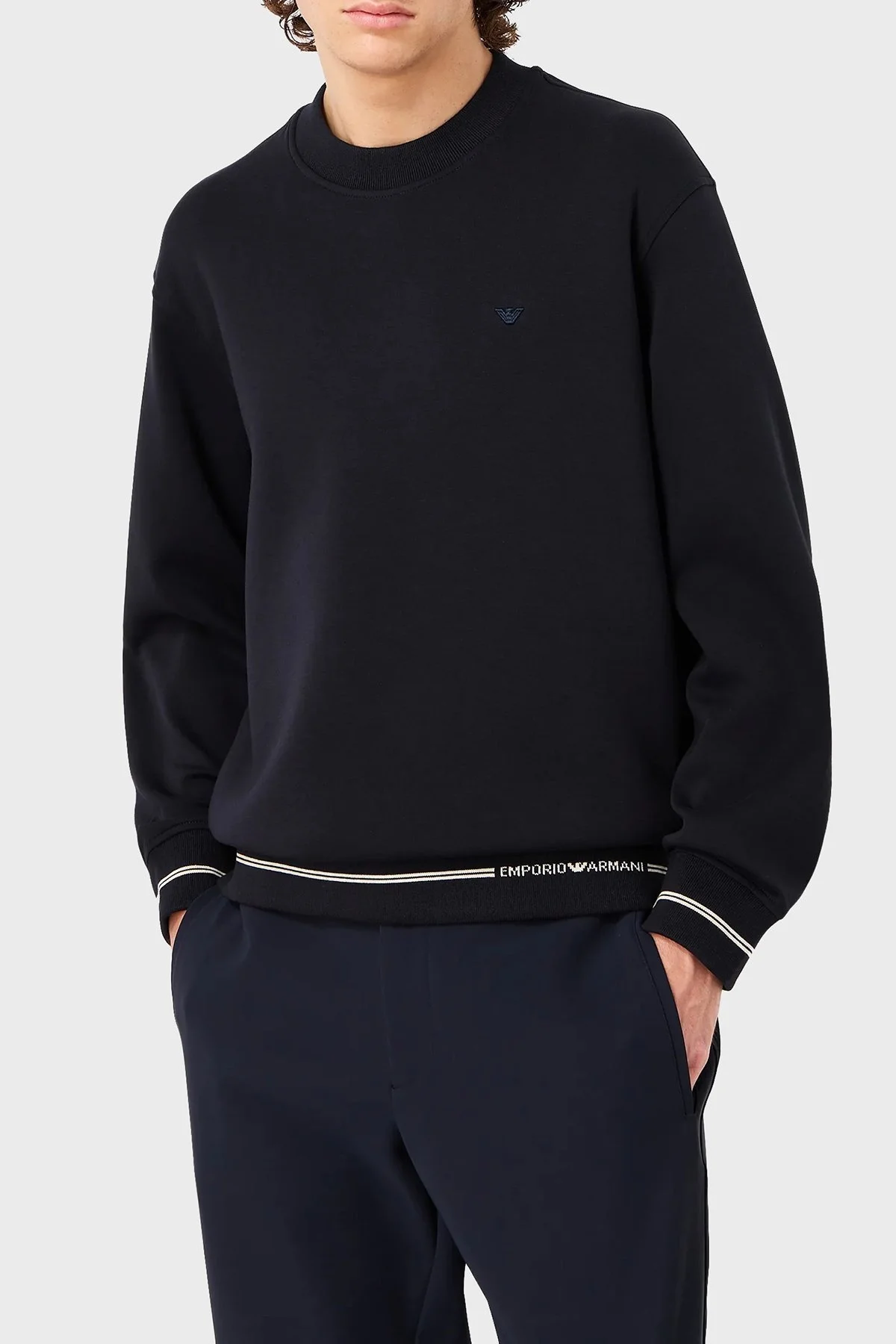 Emporio Armani Pamuklu Bisiklet Yaka Logolu Regular Fit Erkek Sweat 6R1MF2 1JHSZ 09R1 LACİVERT - 1