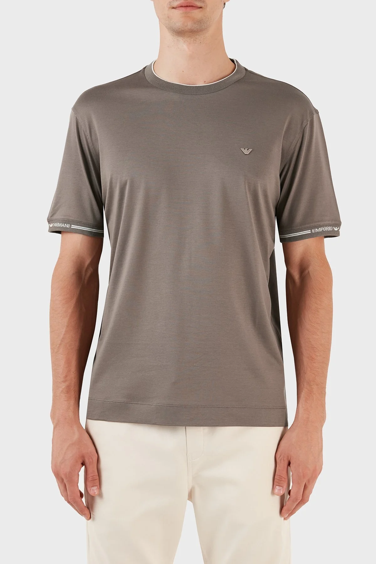 Emporio Armani Pamuklu Bisiklet Yaka Logolu Regular Fit Erkek T Shirt 6R1T87 1JUVZ 0488 KAHVE - 1