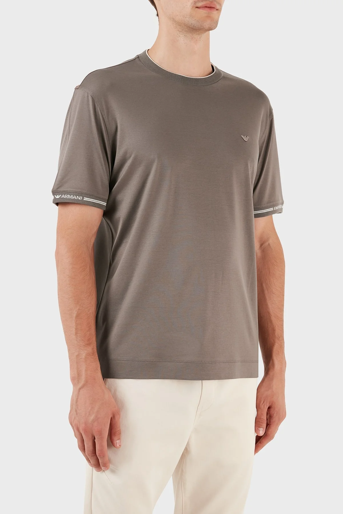 Emporio Armani Pamuklu Bisiklet Yaka Logolu Regular Fit Erkek T Shirt 6R1T87 1JUVZ 0488 KAHVE - 3