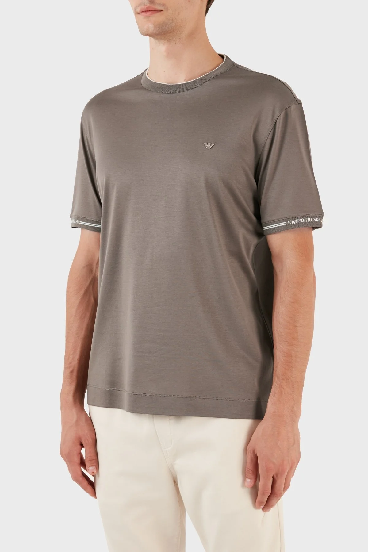 Emporio Armani Pamuklu Bisiklet Yaka Logolu Regular Fit Erkek T Shirt 6R1T87 1JUVZ 0488 KAHVE - 4