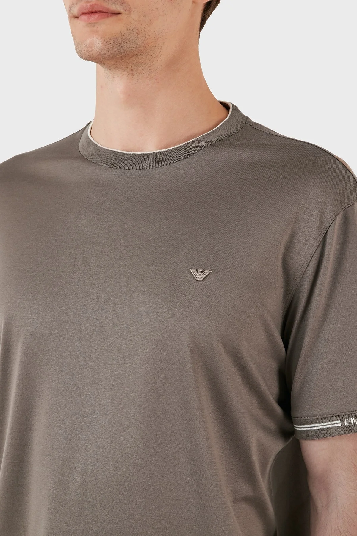Emporio Armani Pamuklu Bisiklet Yaka Logolu Regular Fit Erkek T Shirt 6R1T87 1JUVZ 0488 KAHVE - 5