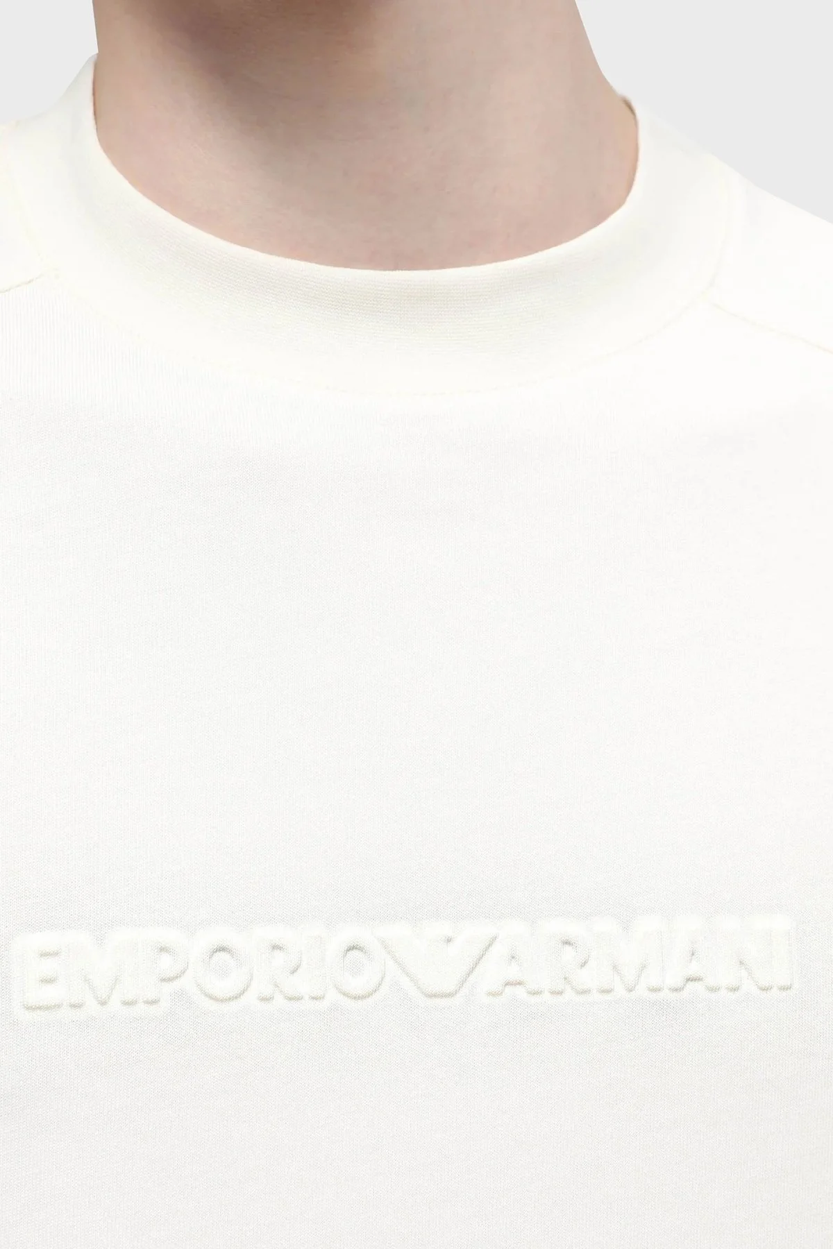 Emporio Armani Pamuklu Bisiklet Yaka Oversize Erkek T Shirt 3D1T76 1JWZZ 0128 EKRU - 3