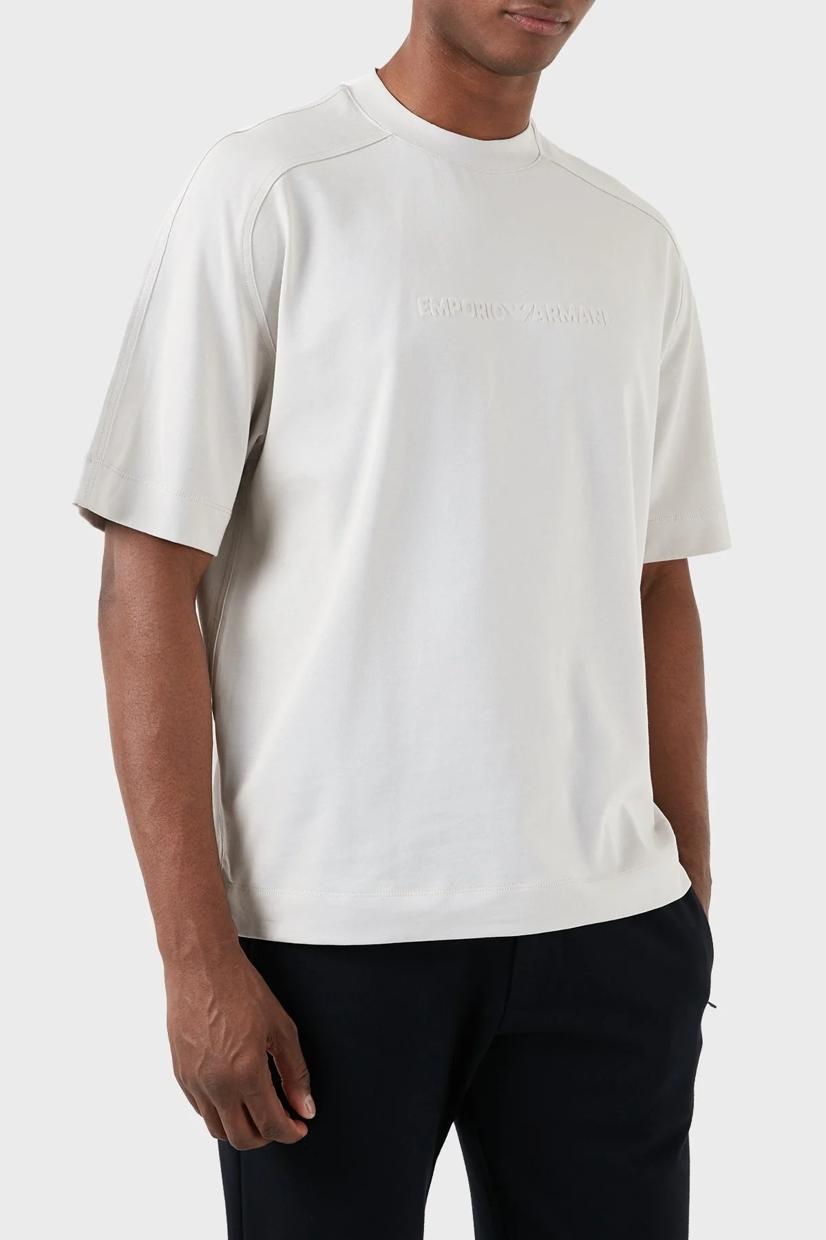 Emporio Armani Pamuklu Bisiklet Yaka Oversize Erkek T Shirt 3D1T76 1JWZZ 0646 GRİ - 12