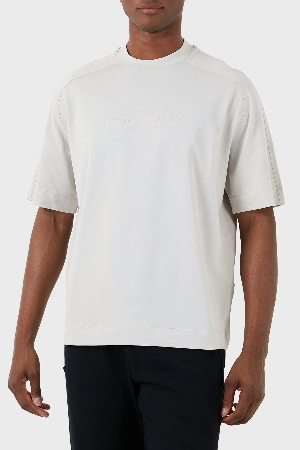 Emporio Armani Pamuklu Bisiklet Yaka Oversize Erkek T Shirt 3D1T76 1JWZZ 0646 GRİ - 3