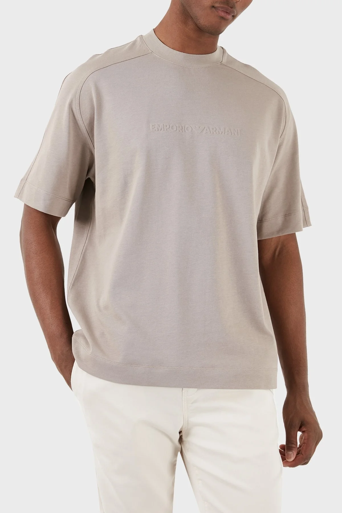 Emporio Armani Pamuklu Bisiklet Yaka Oversize Erkek T Shirt 3D1T76 1JWZZ 0650 BEJ - 7