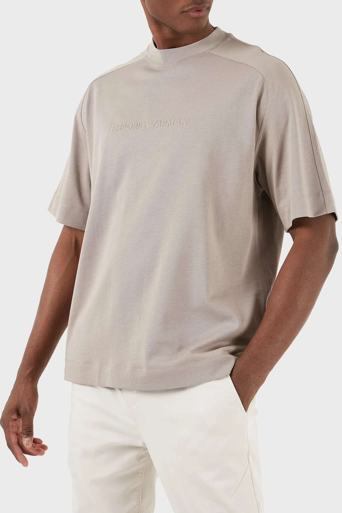 Emporio Armani Pamuklu Bisiklet Yaka Oversize Erkek T Shirt 3D1T76 1JWZZ 0650 BEJ - 1
