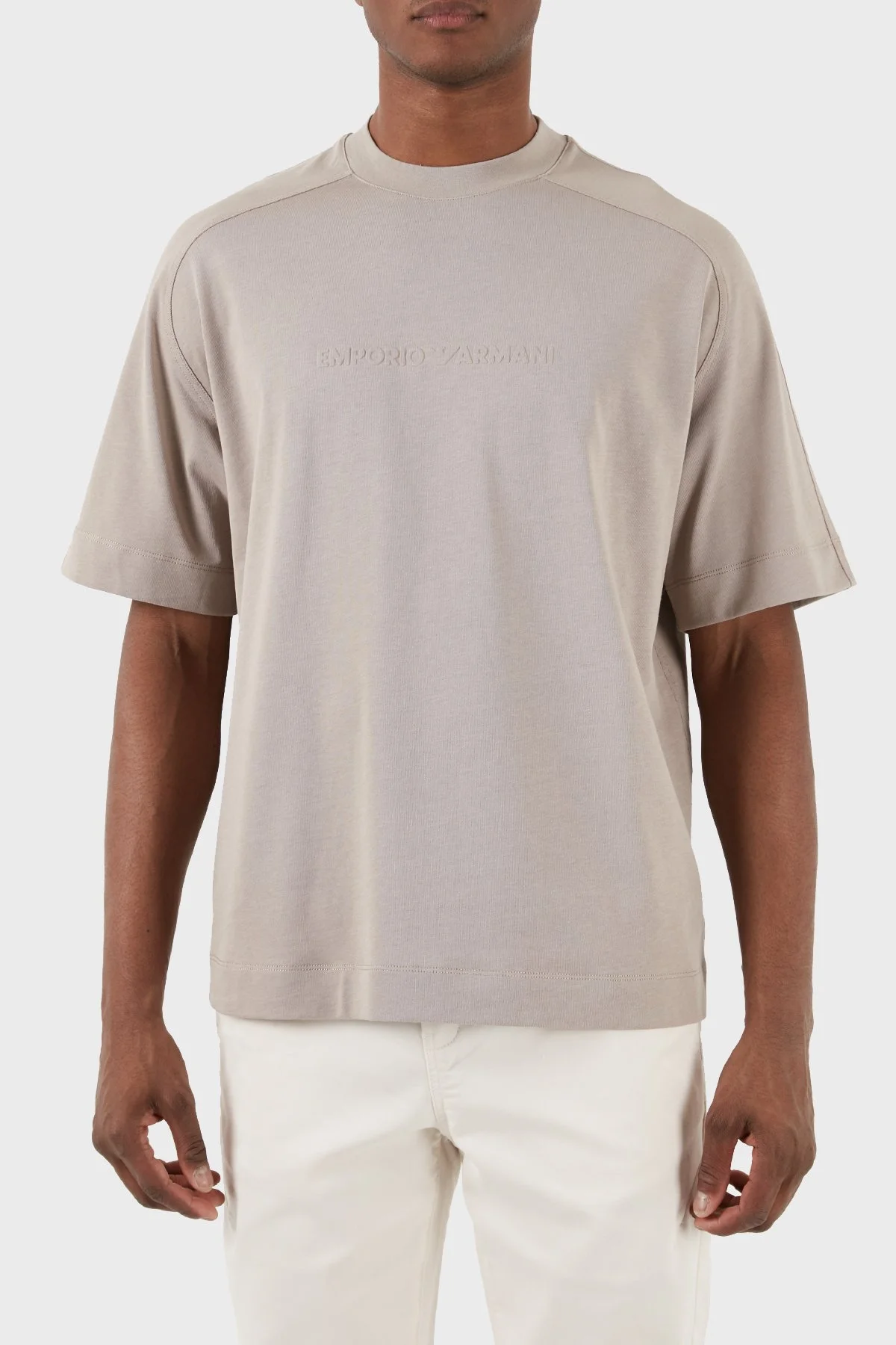 Emporio Armani Pamuklu Bisiklet Yaka Oversize Erkek T Shirt 3D1T76 1JWZZ 0650 BEJ - 3