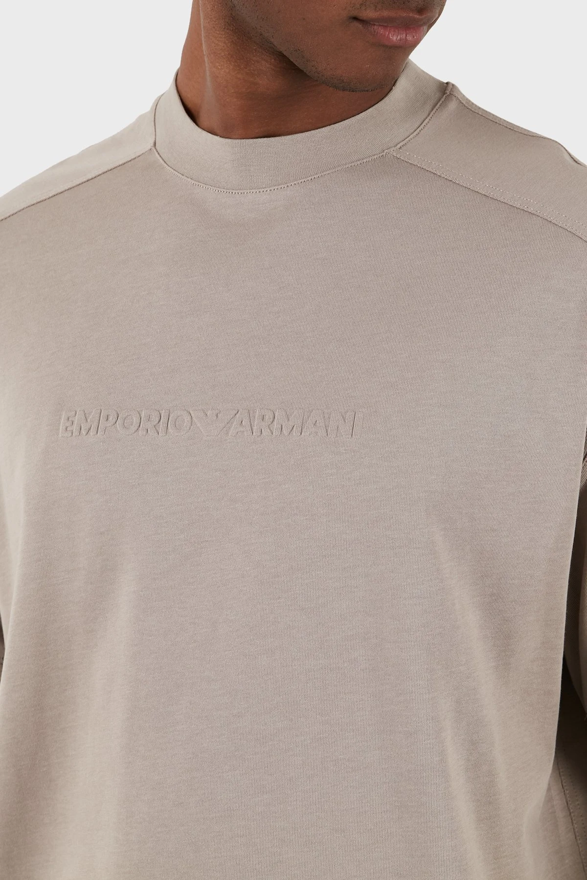 Emporio Armani Pamuklu Bisiklet Yaka Oversize Erkek T Shirt 3D1T76 1JWZZ 0650 BEJ - 4