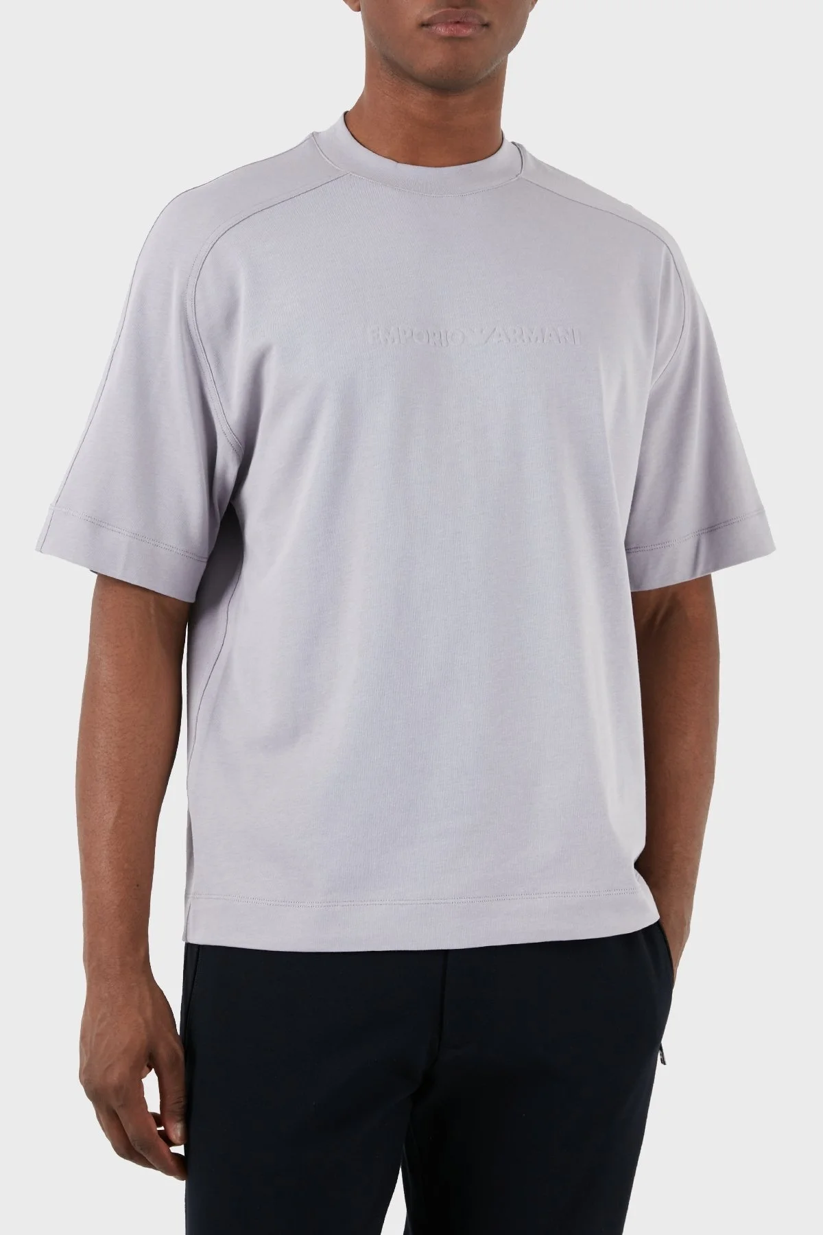 Emporio Armani Pamuklu Bisiklet Yaka Oversize Erkek T Shirt 3D1T76 1JWZZ 0844 LİLA - 7