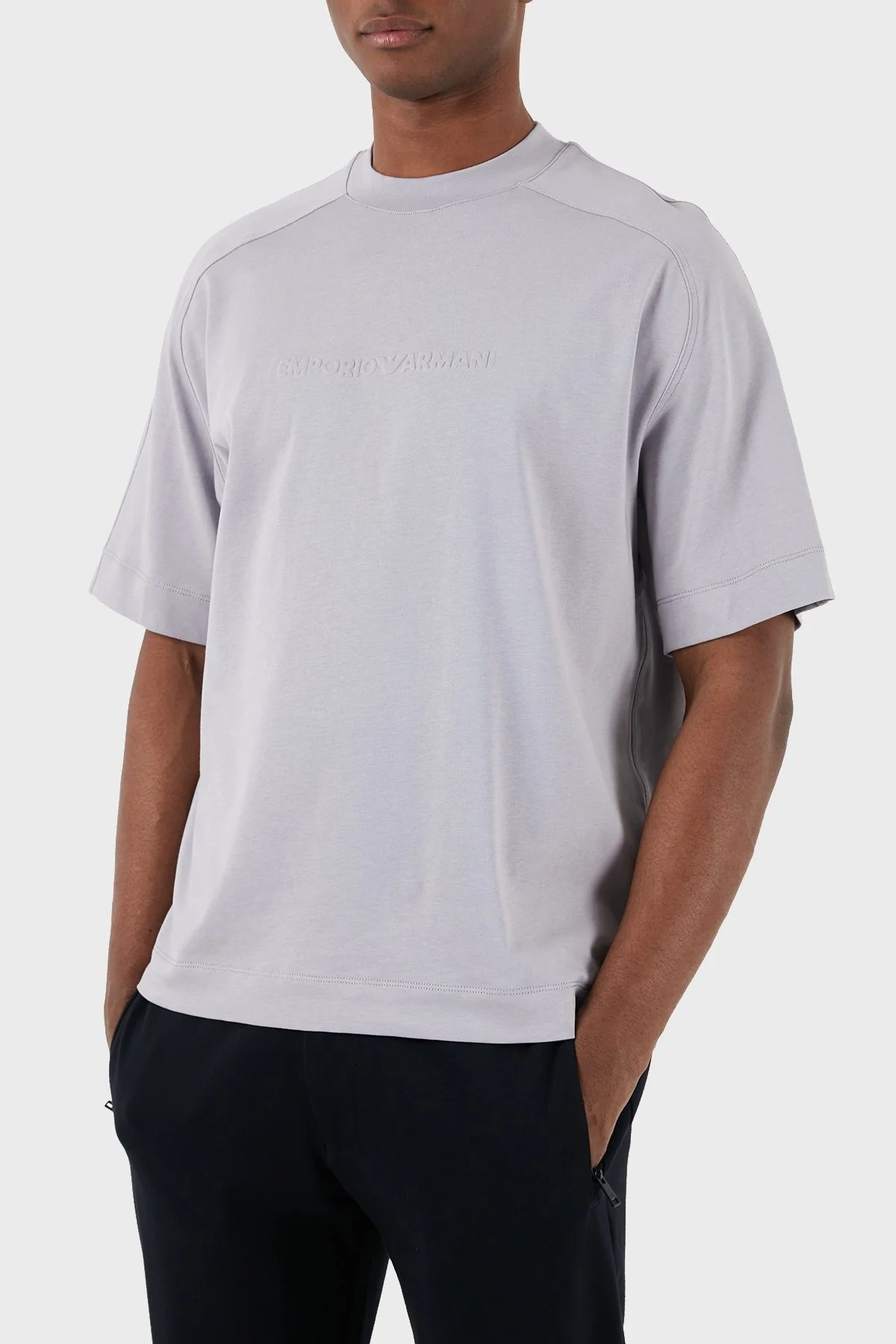 Emporio Armani Pamuklu Bisiklet Yaka Oversize Erkek T Shirt 3D1T76 1JWZZ 0844 LİLA - 9