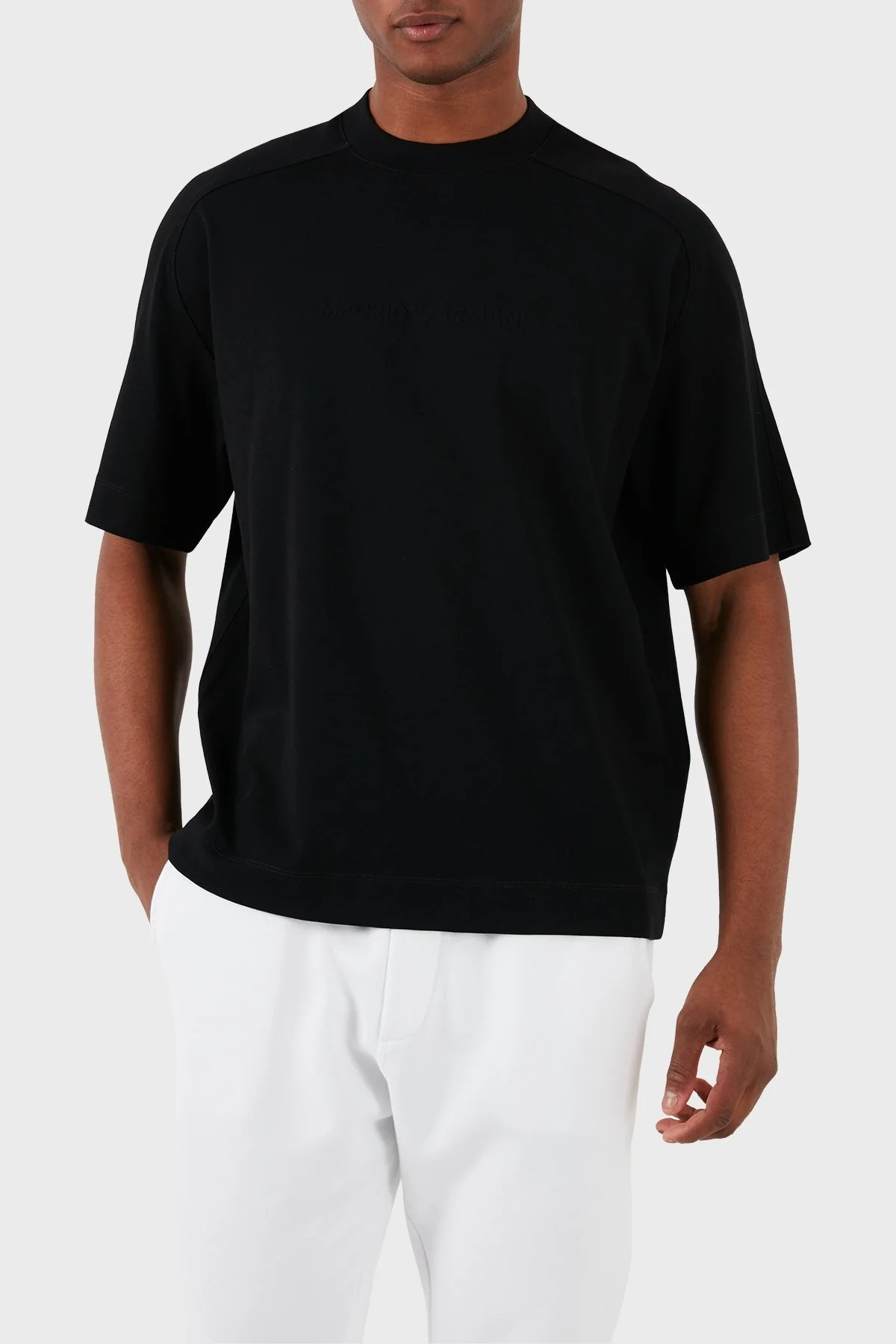 Emporio Armani Pamuklu Bisiklet Yaka Oversize Erkek T Shirt 3D1T76 1JWZZ 0999 SİYAH - 2