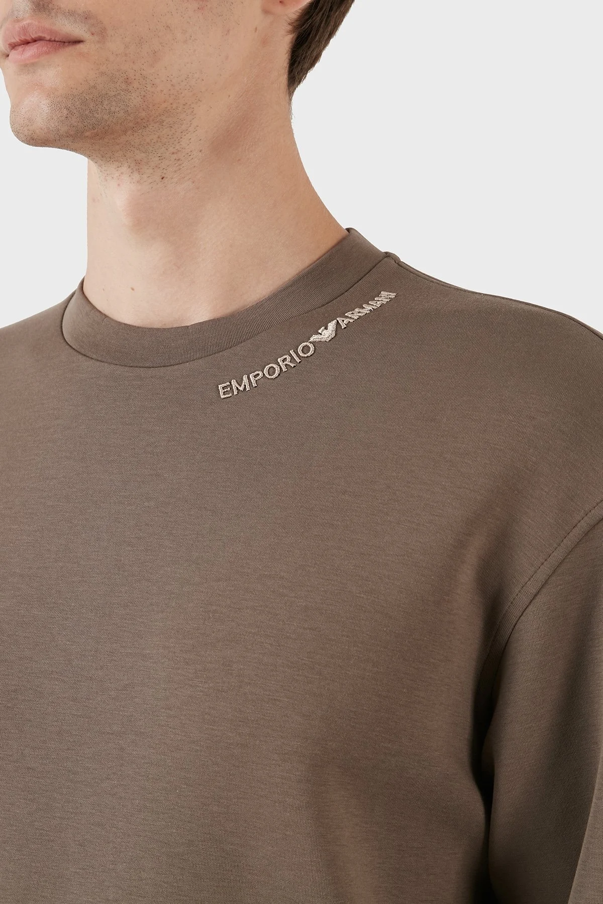 Emporio Armani Pamuklu Bisiklet Yaka Rahat Kesim Erkek Sweat 3R1MCY 1JHSZ 0440 VİZON - 5