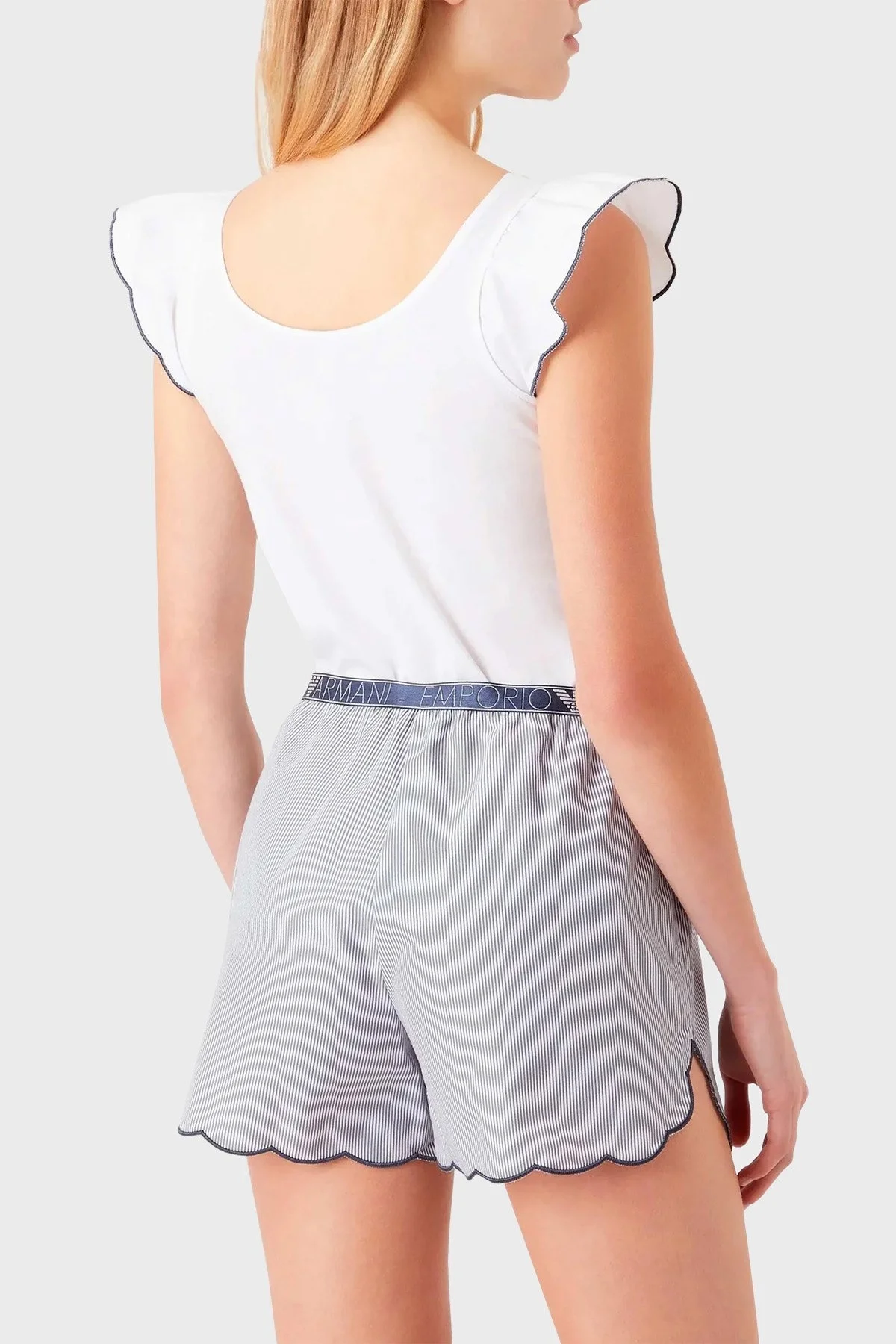 Emporio Armani Pamuklu Bisiklet Yaka Şortlu Bayan Pijama Takımı 164690 3R242 28934 BEYAZ - 2