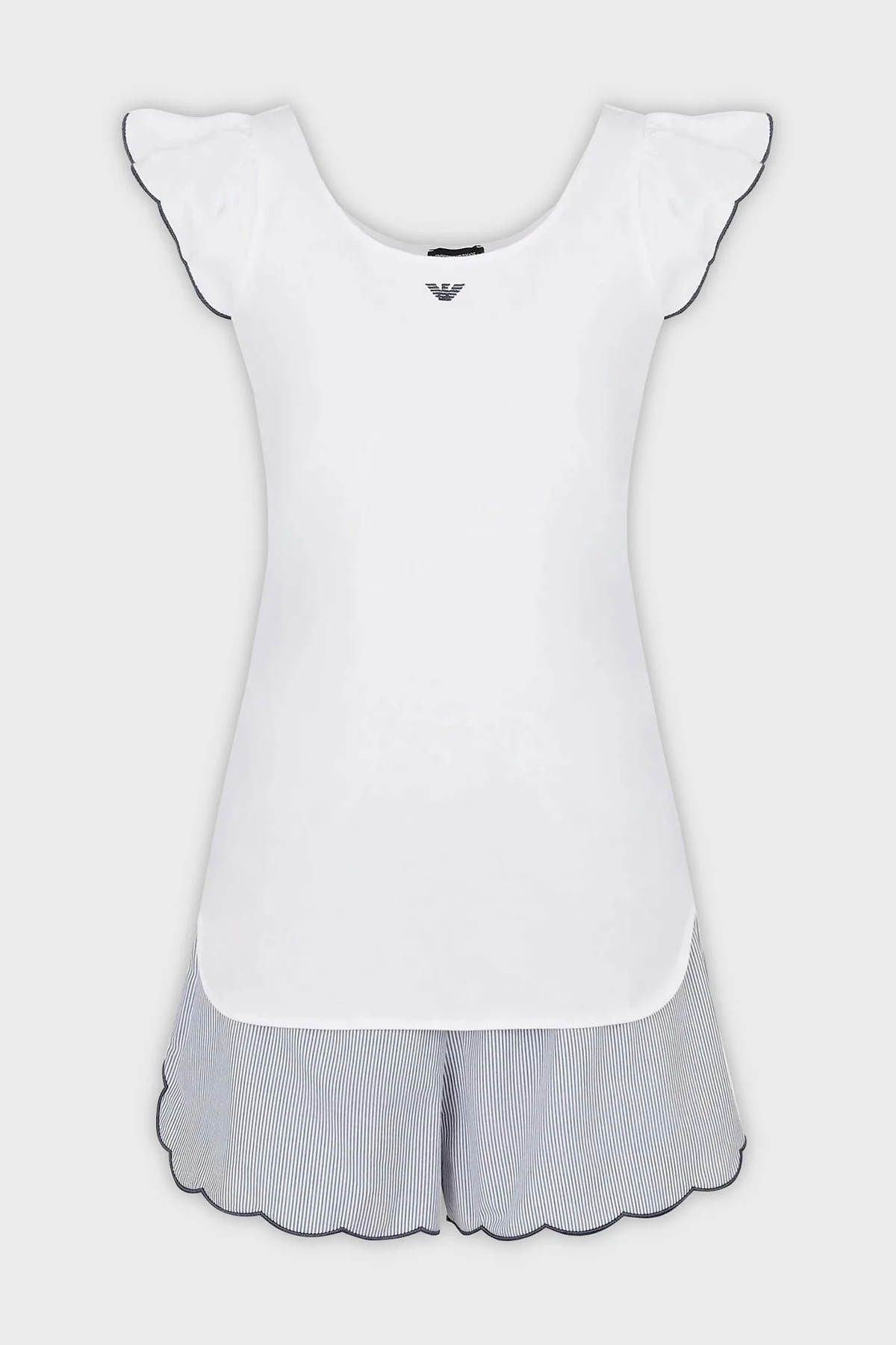 Emporio Armani Pamuklu Bisiklet Yaka Şortlu Bayan Pijama Takımı 164690 3R242 28934 BEYAZ - 3