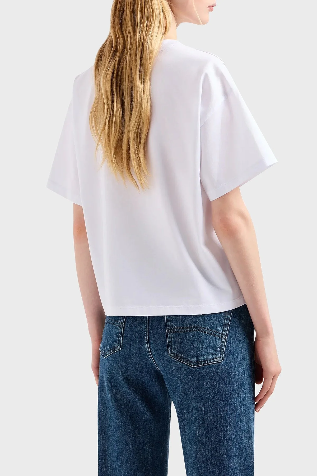 Emporio Armani Pamuklu Boxy Fit Bisiklet Yaka Bayan T Shirt EW000004 AF10003 U0001 BEYAZ - 7