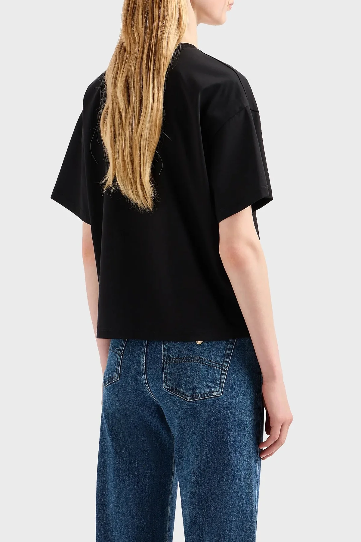Emporio Armani Pamuklu Boxy Fit Bisiklet Yaka Bayan T Shirt EW000004 AF10003 UC001 SİYAH - 2