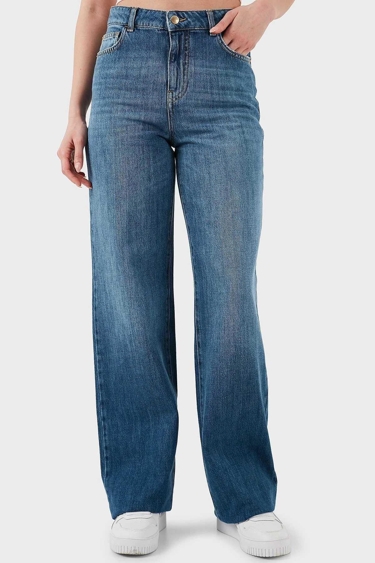 Emporio Armani Pamuklu Comfort Fit Yüksek Bel Geniş Paça Jeans Bayan Kot Pantolon EW001119 AF12676 MB002 LACİVERT - 8