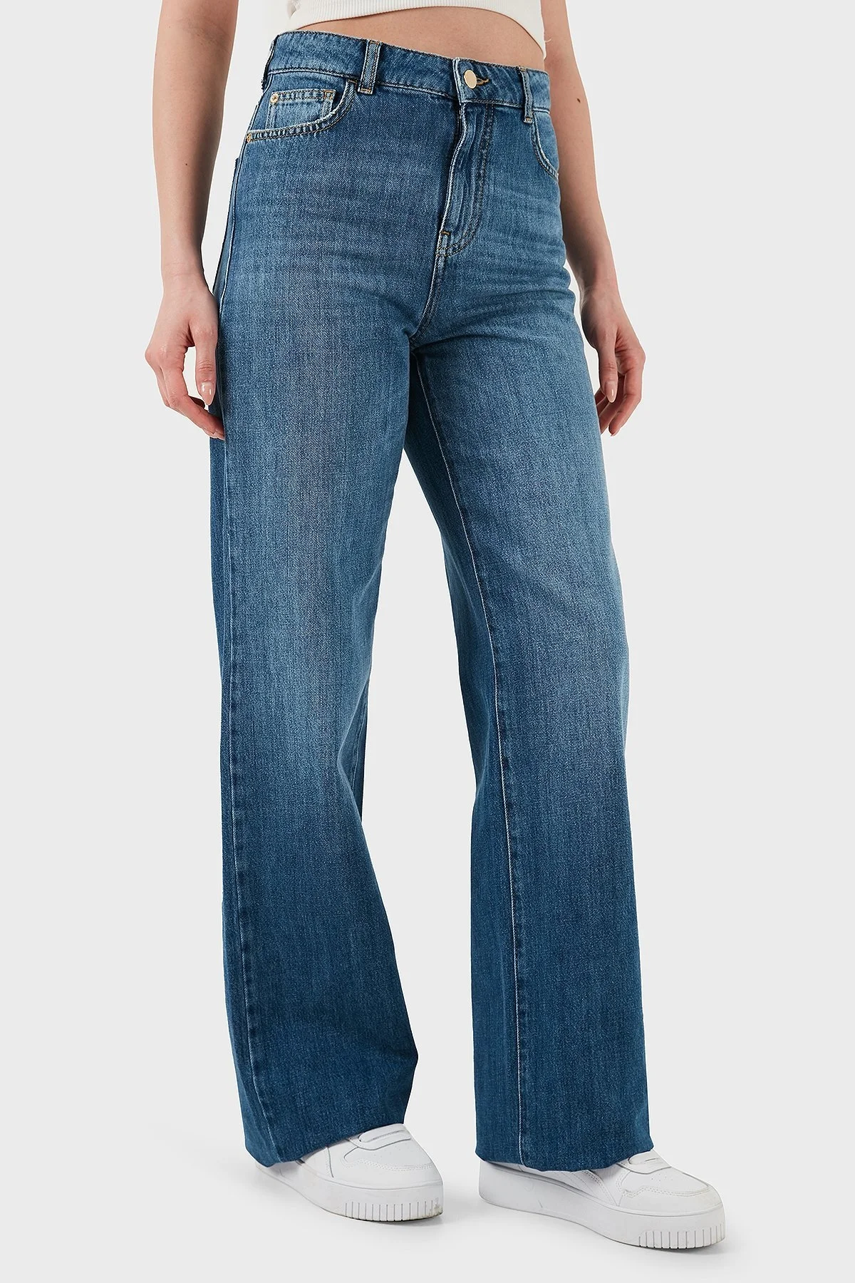 Emporio Armani Pamuklu Comfort Fit Yüksek Bel Geniş Paça Jeans Bayan Kot Pantolon EW001119 AF12676 MB002 LACİVERT - 10