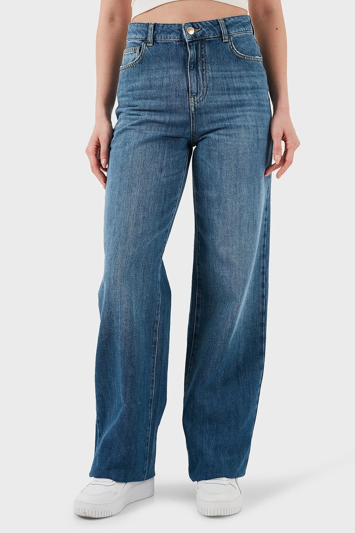 Emporio Armani Pamuklu Comfort Fit Yüksek Bel Geniş Paça Jeans Bayan Kot Pantolon EW001119 AF12676 MB002 LACİVERT - 12