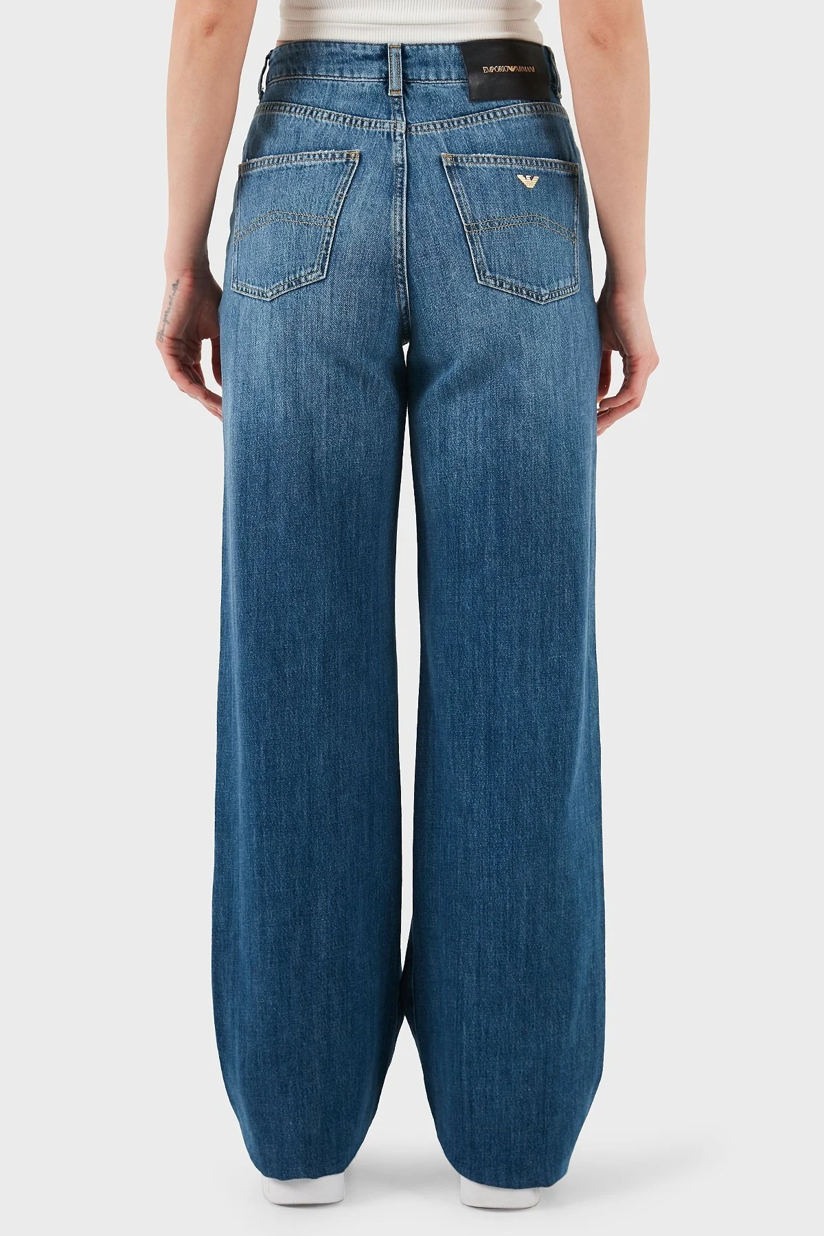 Emporio Armani Pamuklu Comfort Fit Yüksek Bel Geniş Paça Jeans Bayan Kot Pantolon EW001119 AF12676 MB002 LACİVERT - 14