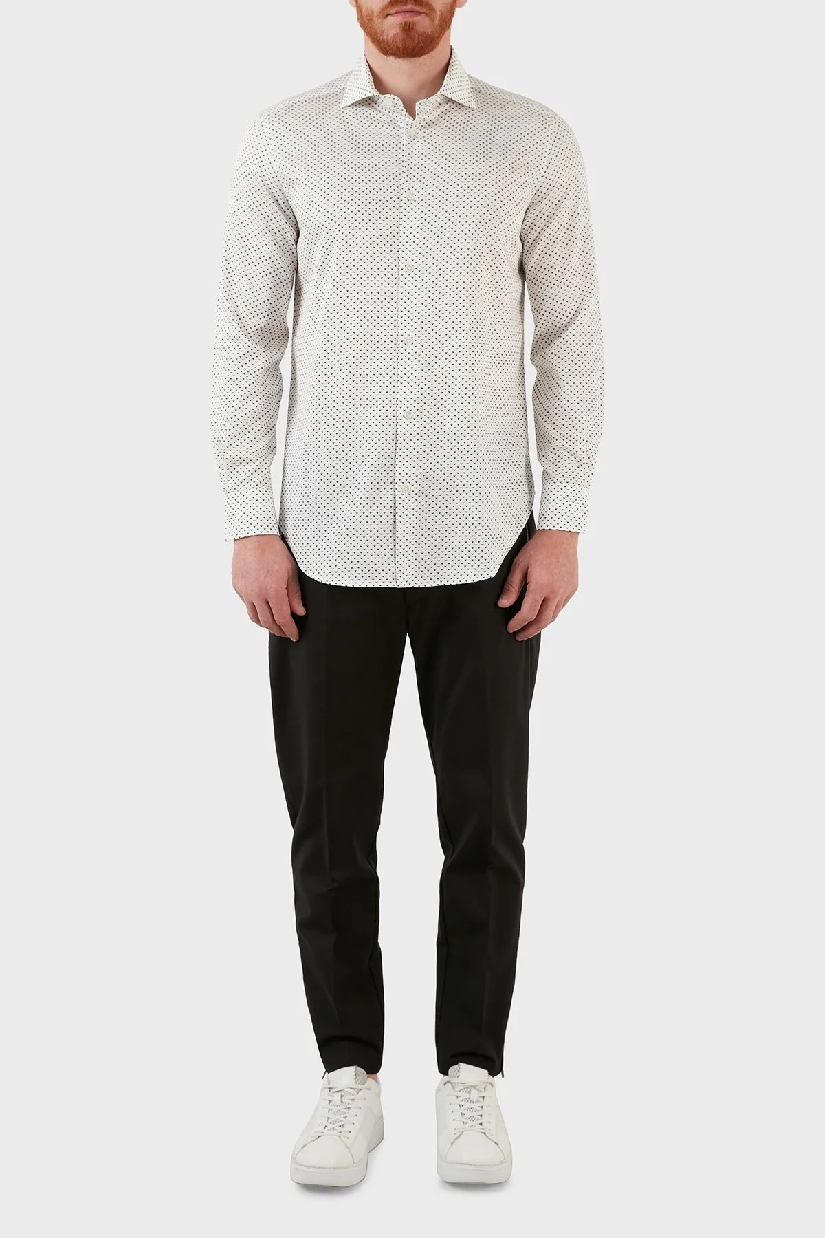 Emporio Armani Pamuklu Desenli Regular Fit Erkek Gömlek 3L1C86 1NPBZ F133 BEYAZ - 3