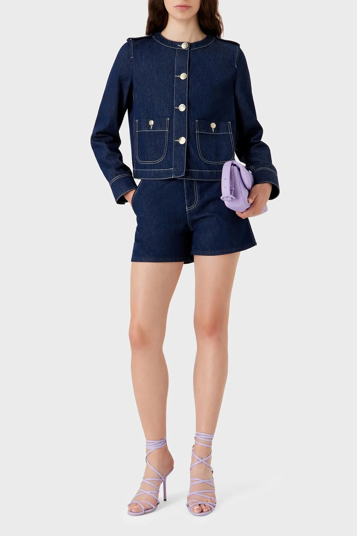 Emporio Armani Pamuklu Düğmeli Denim Bayan Ceket 3D2G63 2DM1Z 0941 LACİVERT - 7