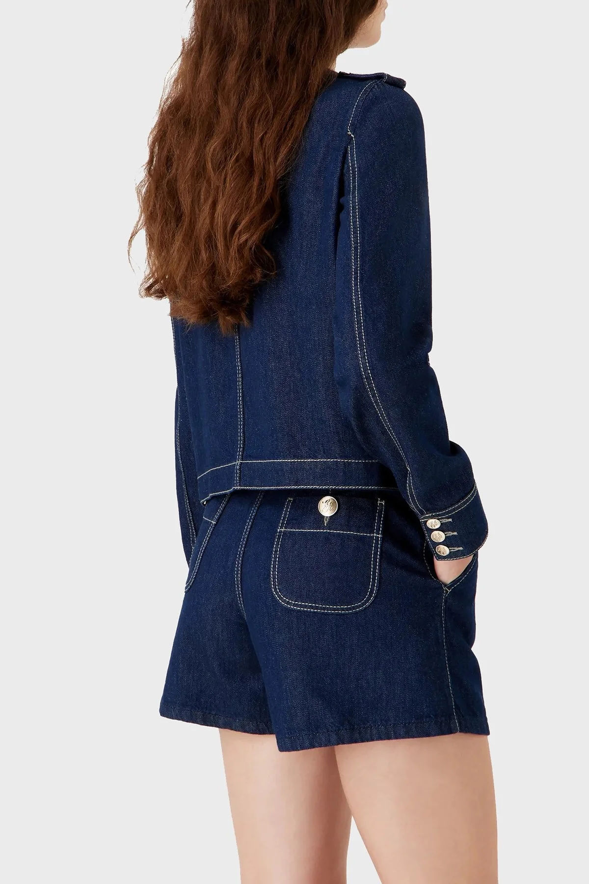 Emporio Armani Pamuklu Düğmeli Denim Bayan Ceket 3D2G63 2DM1Z 0941 LACİVERT - 8