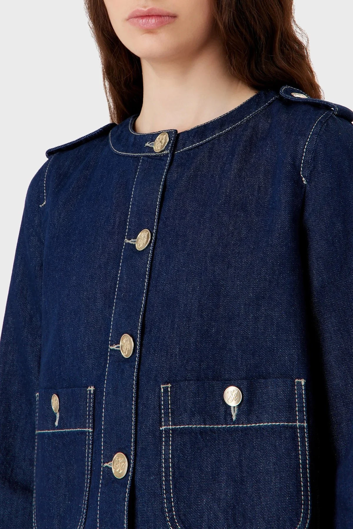 Emporio Armani Pamuklu Düğmeli Denim Bayan Ceket 3D2G63 2DM1Z 0941 LACİVERT - 9