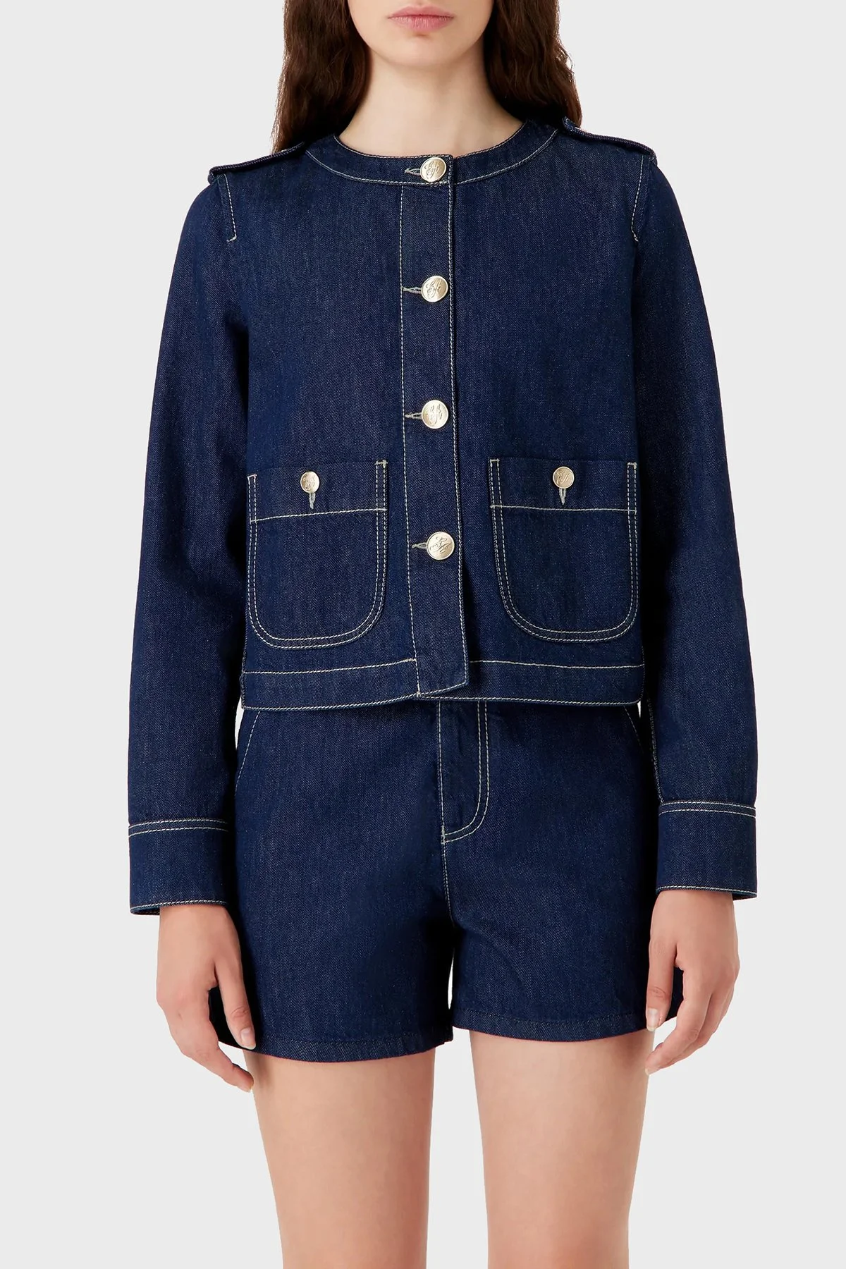 Emporio Armani Pamuklu Düğmeli Denim Kadın Ceket 3D2G63 2DM1Z 0941 LACİVERT - 1