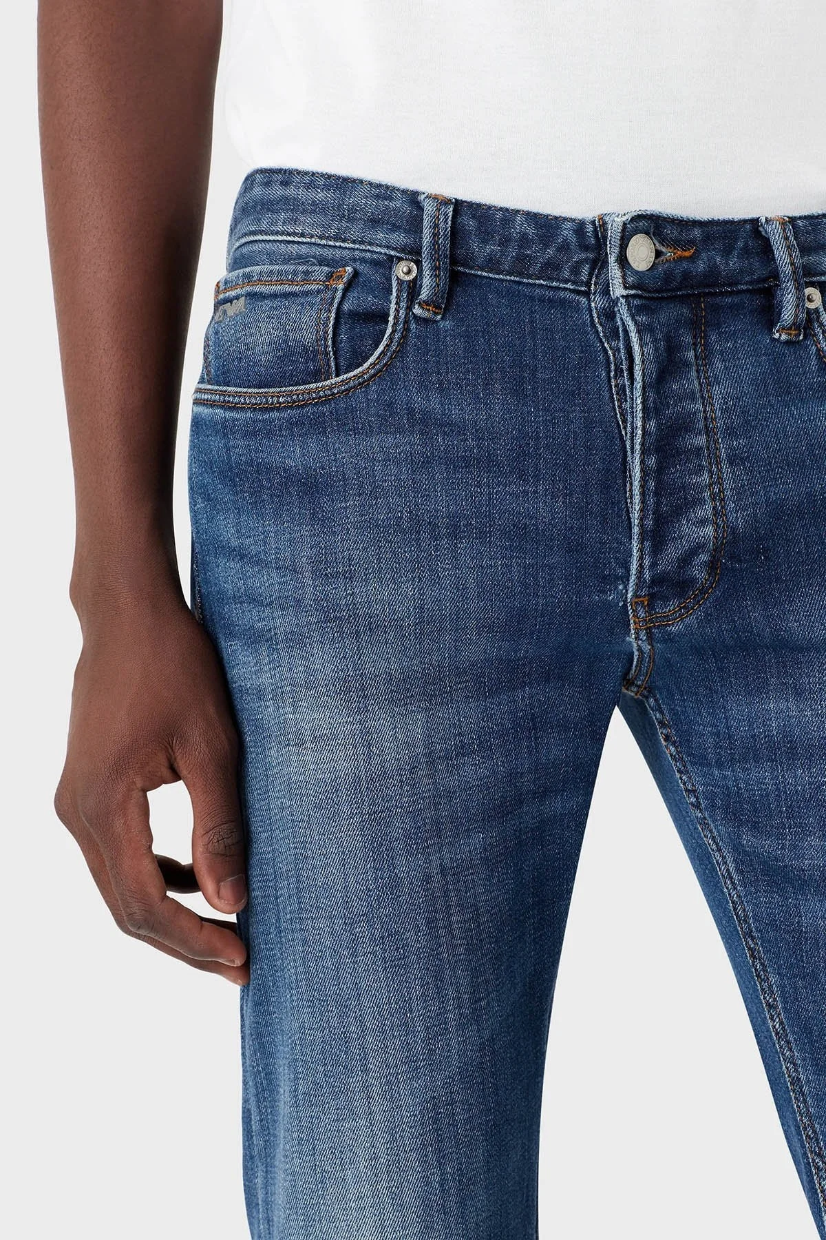 Emporio Armani Pamuklu Düşük Bel Düz Paça Slim Fit J75 Jeans Erkek Kot Pantolon 3R1J75 1D0DZ 0942 MAVİ - 3