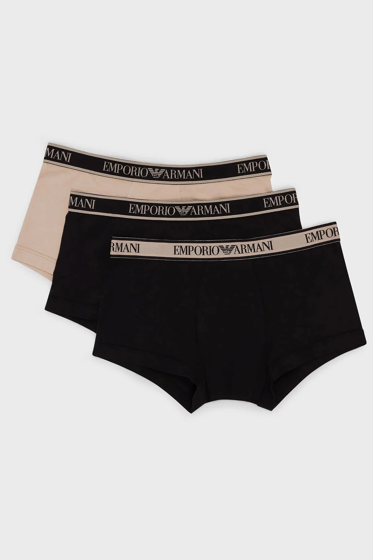 Emporio Armani Pamuklu Esnek 3 Pack Erkek Boxer 111357 3R717 24321 SİYAH-BEJ - 1