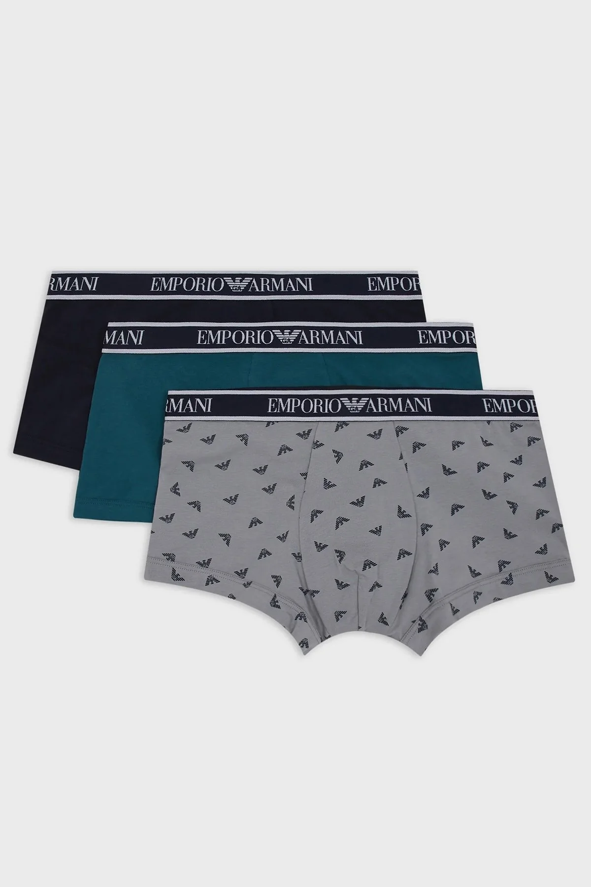 Emporio Armani Pamuklu Esnek 3 Pack Erkek Boxer 111357 3R717 50536 Lacivert-Gri-Haki - 1