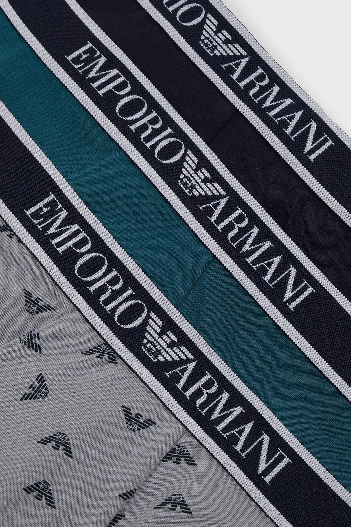 Emporio Armani Pamuklu Esnek 3 Pack Erkek Boxer 111357 3R717 50536 Lacivert-Gri-Haki - 4