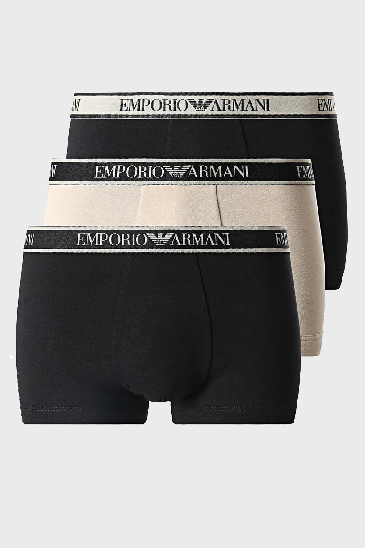 Emporio Armani Pamuklu Esnek 3 Pack Erkek Boxer 111473 3R717 24321 Siyah-Bej-Siyah - 1