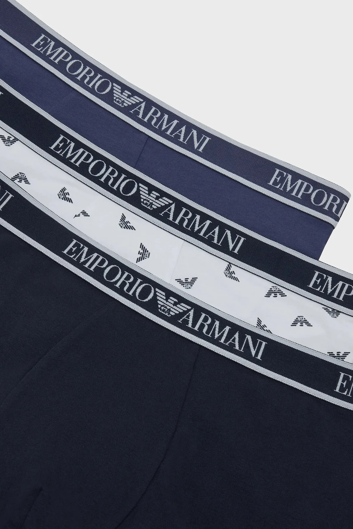 Emporio Armani Pamuklu Esnek 3 Pack Erkek Boxer 111473 3R717 50636 Lacivert-Beyaz-Lacivert - 4