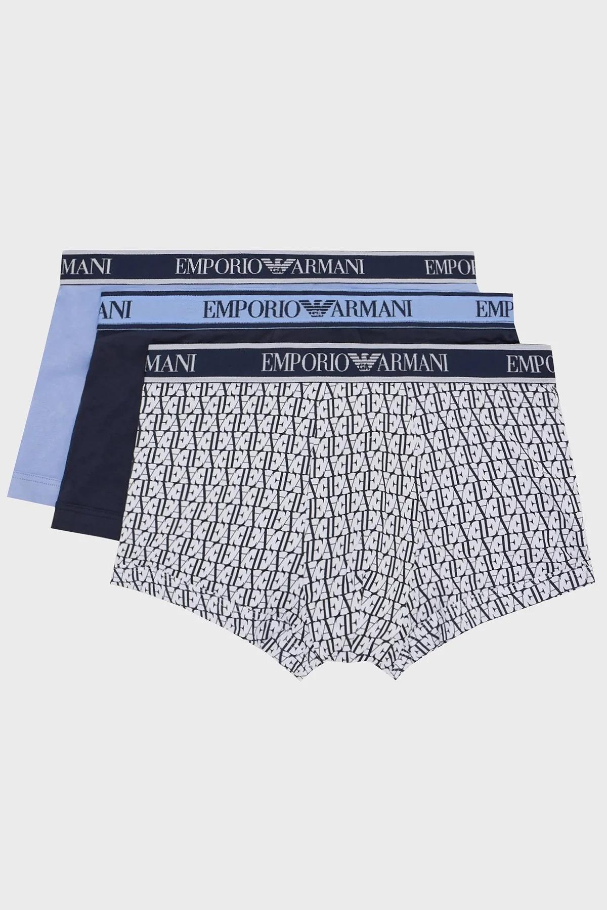Emporio Armani Pamuklu Esnek 3 Pack Erkek Boxer 112130 4R717 23631 Mavi-Siyah-Beyaz - 5