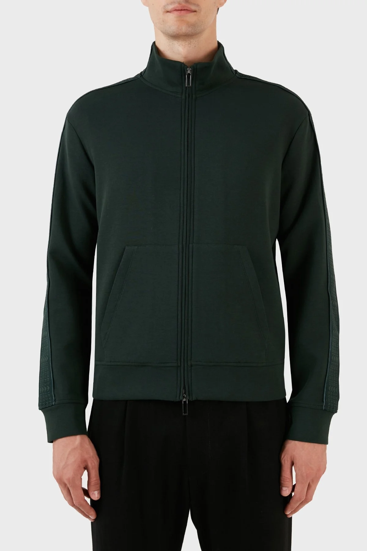 Emporio Armani Pamuklu Fermuarlı Kanguru Cepli Dik Yaka Regular Fit Erkek Sweat 6R1MF1 1JHSZ 0565 HAKİ - 1
