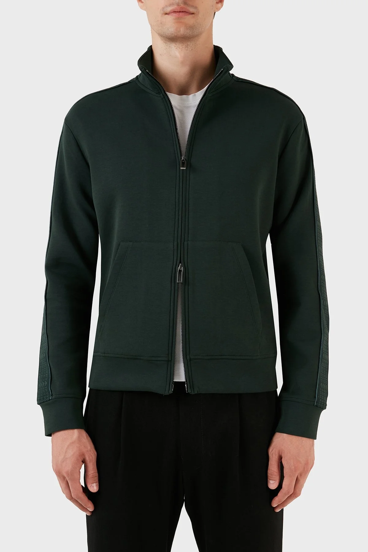 Emporio Armani Pamuklu Fermuarlı Kanguru Cepli Dik Yaka Regular Fit Erkek Sweat 6R1MF1 1JHSZ 0565 HAKİ - 4