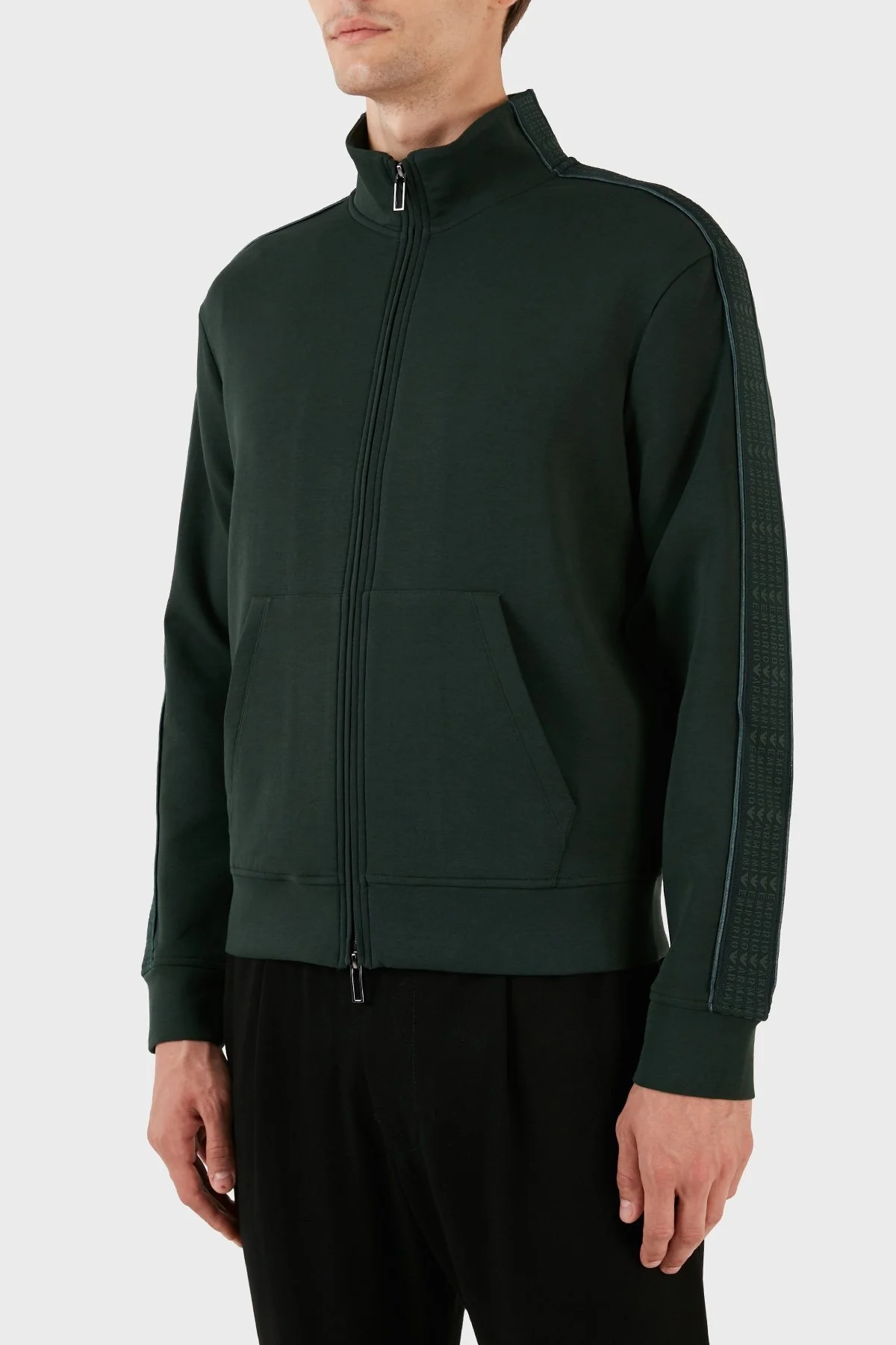 Emporio Armani Pamuklu Fermuarlı Kanguru Cepli Dik Yaka Regular Fit Erkek Sweat 6R1MF1 1JHSZ 0565 HAKİ - 5