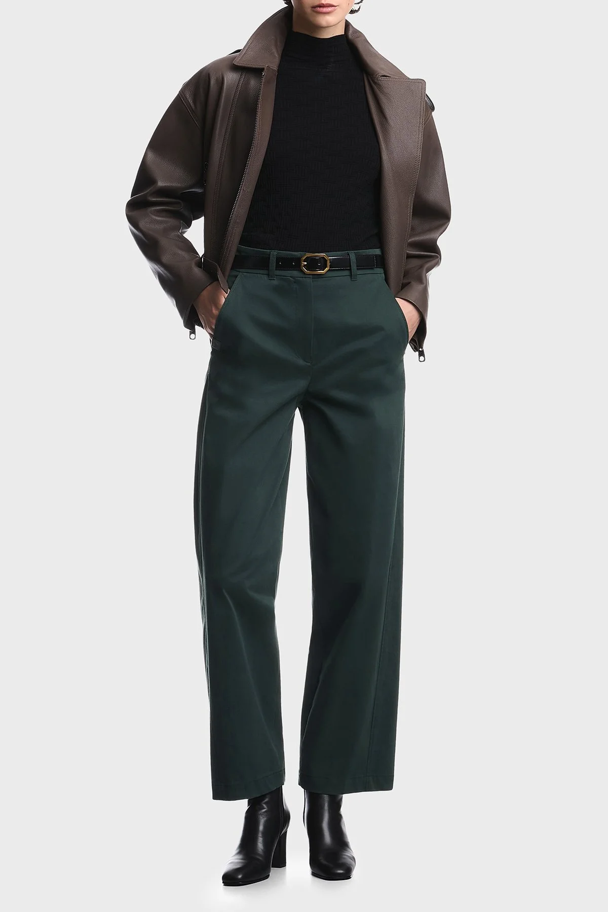 Emporio Armani Pamuklu Geniş Paça Kadın Pantolon EW003108 AF19664 UB003 Haki - 2