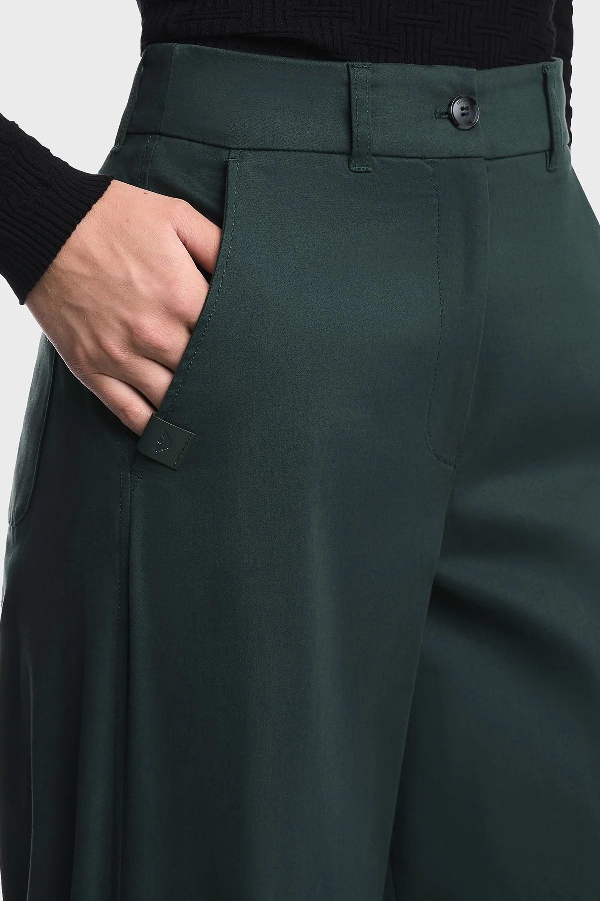 Emporio Armani Pamuklu Geniş Paça Kadın Pantolon EW003108 AF19664 UB003 Haki - 5