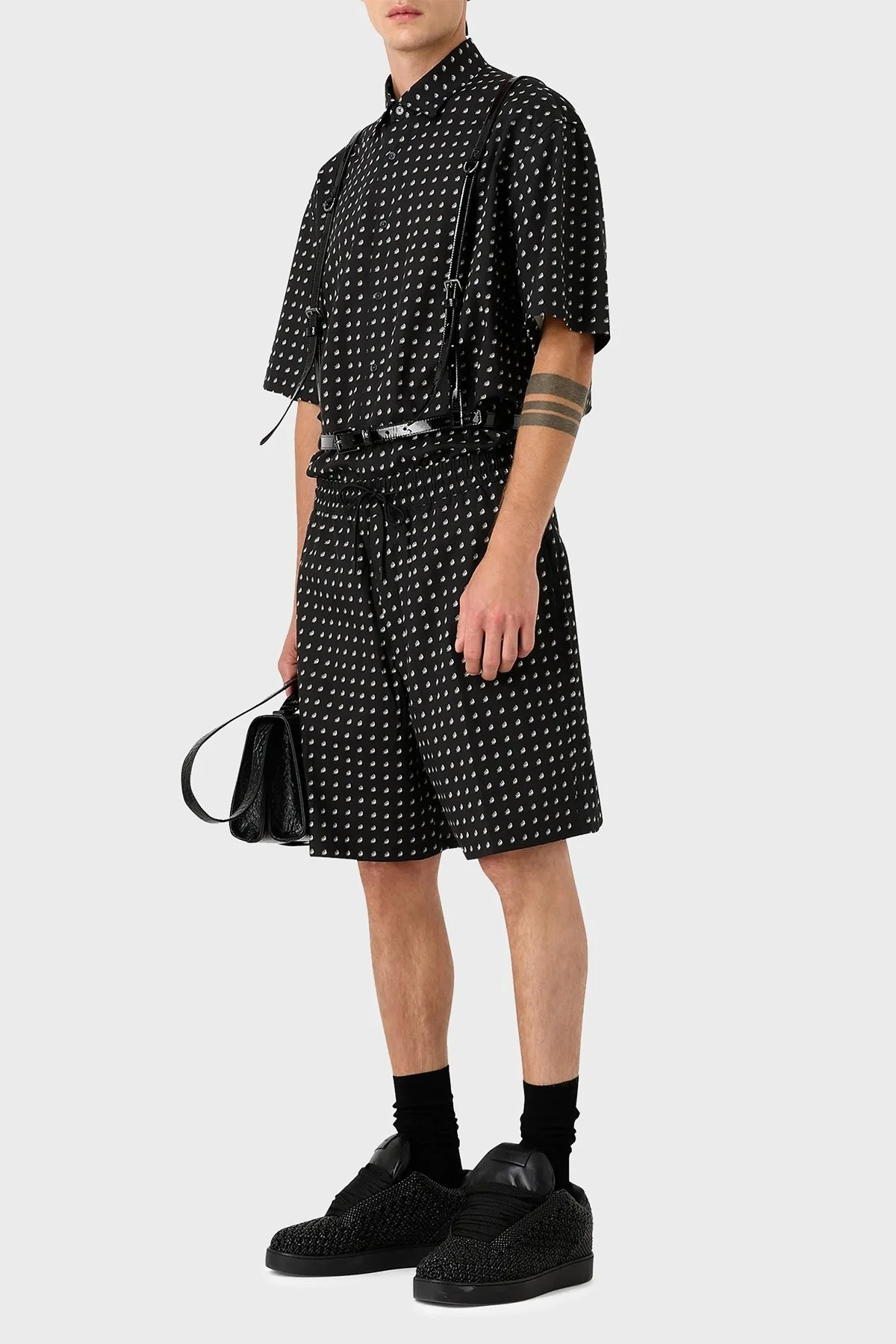 Emporio Armani Pamuklu İpeksi Oversize Kısa Kollu Erkek Gömlek 3D1CG7 1NRDZ F013 SİYAH - 3