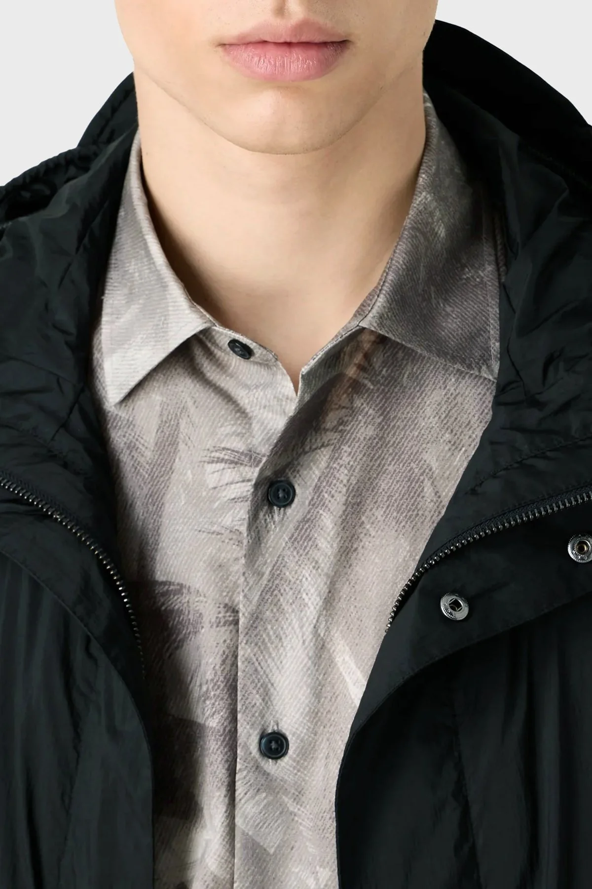 Emporio Armani Pamuklu İpeksi Oversize Kısa Kollu Erkek Gömlek 3D1CG7 1NRDZ F617 GRİ - 2