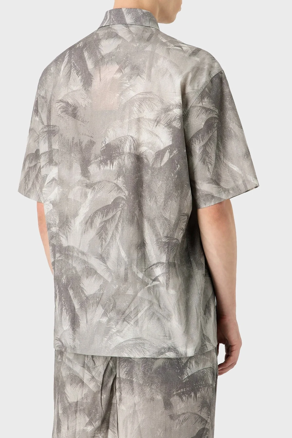 Emporio Armani Pamuklu İpeksi Oversize Kısa Kollu Erkek Gömlek 3D1CG7 1NRDZ F617 GRİ - 3