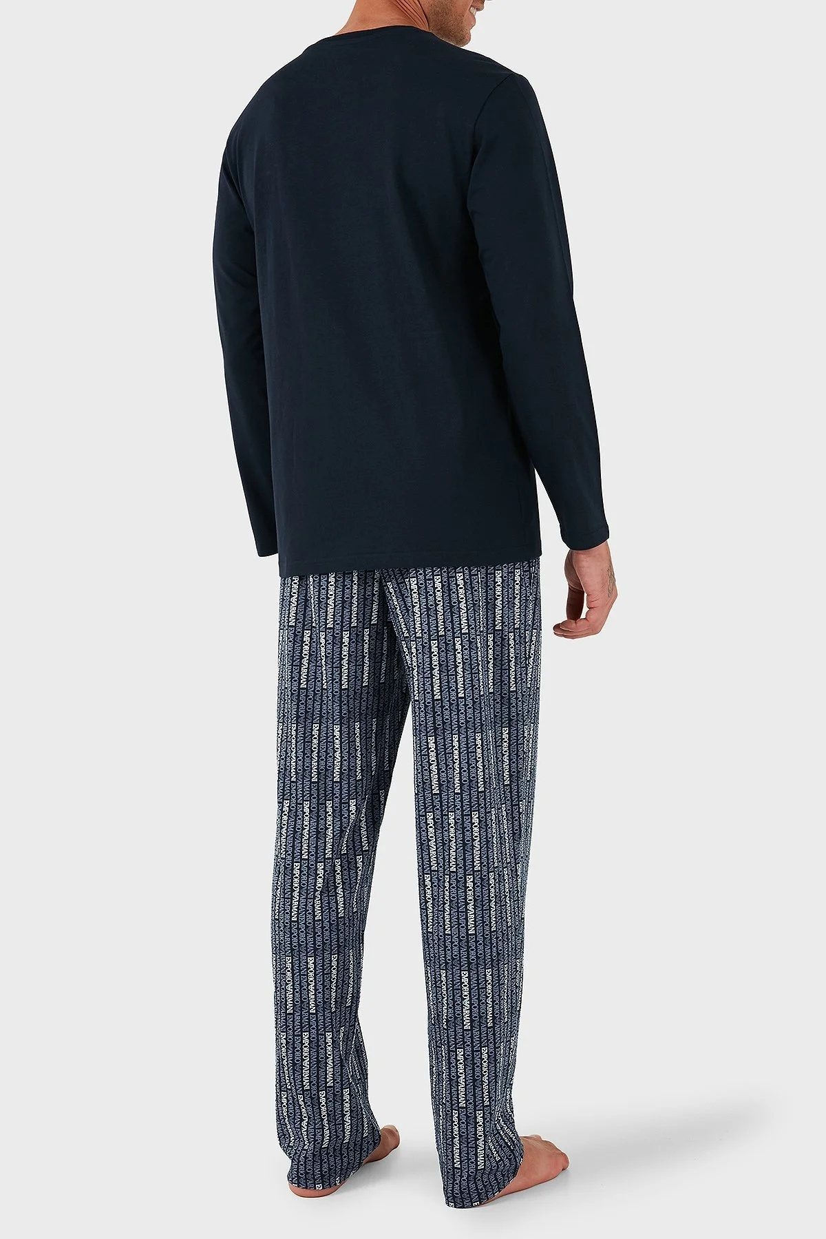 Emporio Armani Pamuklu Jakarlı Regular Fit Normal Bel Bisiklet Yaka Erkek Pijama Takımı EM000611 AF14994 MB310 MAVİ - 3